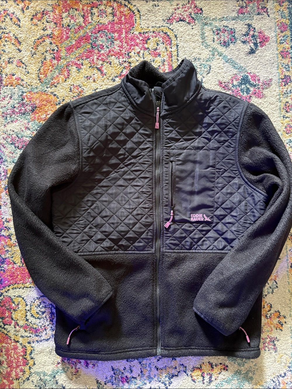 Eddie Bauer Women’s Black Quilted Fleece Full Zip Size Small